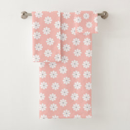 Conjunto De Toalhas Pó Roso Floral Branco Retro Margarida