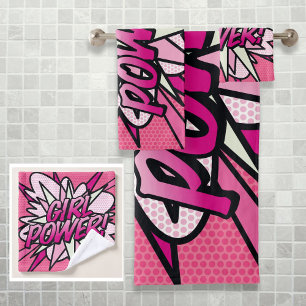 Conjunto De Toalhas PODER FEMININO Diversão Retro Quadrinhos Arte Pop
