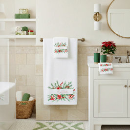 Conjunto De Toalhas Poinsettia aquática e Natal verde