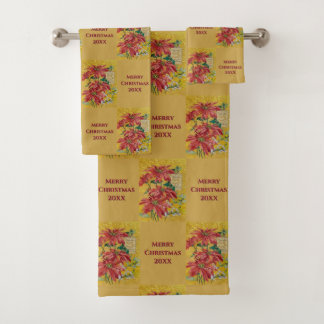 Conjunto De Toalhas Poinsettia Dourada | Natal Personalizado 20XX