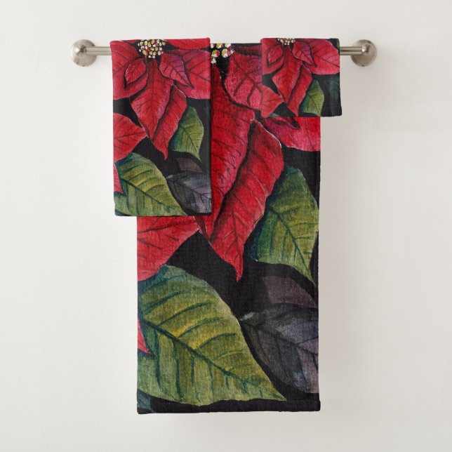 Conjunto De Toalhas Poinsettia Vibrante Em Aquarela (Insitu)