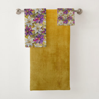 Conjunto De Toalhas Poinsettias de Natal Rosa-Rosa Dourada Branca