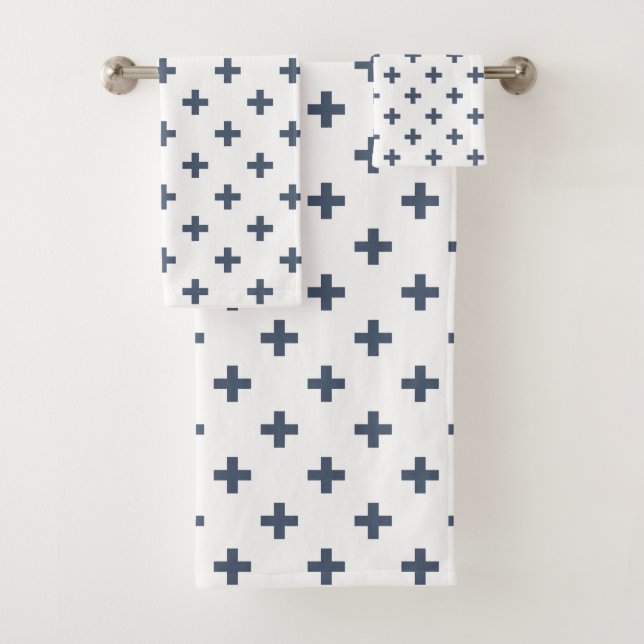 Conjunto De Toalhas Polka de cinza azul cruz em branco (Insitu)