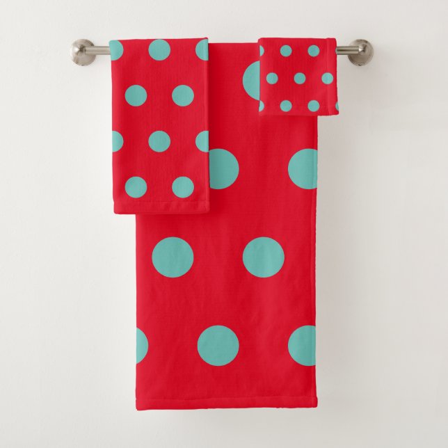 Conjunto De Toalhas Polka Dot Bath Towels (Red & Aqua) (Insitu)