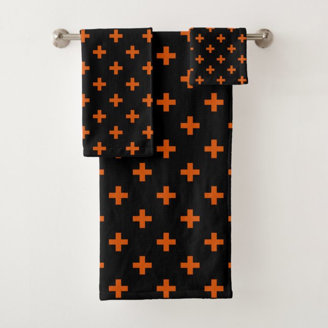 Conjunto De Toalhas Polka laranja cruza preto (Insitu)