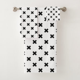 Conjunto De Toalhas Polka preto cruza em branco