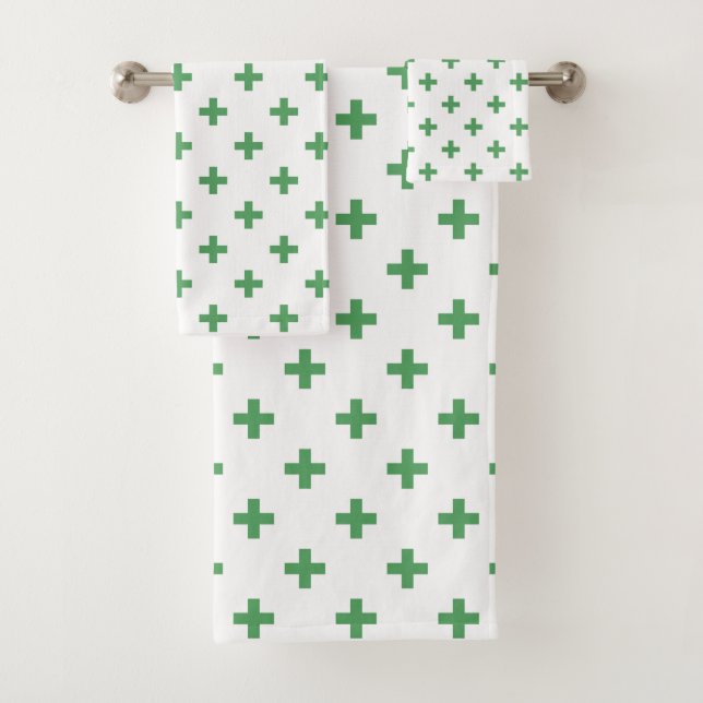 Conjunto De Toalhas Polka verde cruza em branco (Insitu)