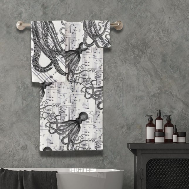 Conjunto De Toalhas polvo náutico-vintage náutico-rústico (rustic steampunk nautical modern vintage octopus bath towel set)