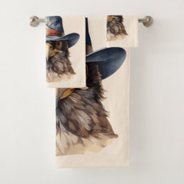 Conjunto De Toalhas Pombo engraçado vestindo um chapéu de cowboy, aqua