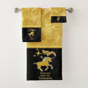 Conjunto De Toalhas pônei unicórnio de folha de ouro com estrelas Ou