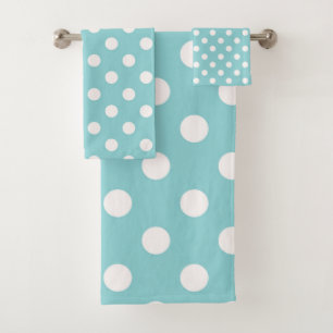 Conjunto De Toalhas Ponto de Bolinhas Azul e Branco Turquesa