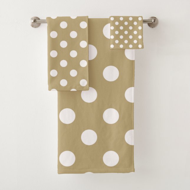 Conjunto De Toalhas Ponto de Bolinhas Dourado e branco (Insitu)