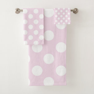 Conjunto De Toalhas Ponto de Bolinhas Rosa-Bebê Claro e Branco