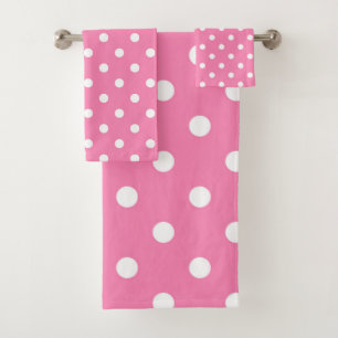 Conjunto De Toalhas Ponto de Bolinhas Rosa e Branco