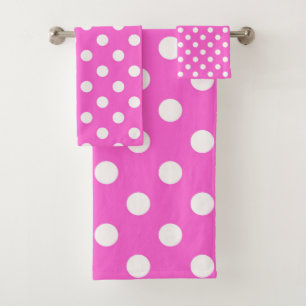 Conjunto De Toalhas Ponto de Bolinhas Rosa e Branco