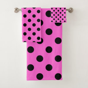 Conjunto De Toalhas Ponto de Bolinhas Rosa e Preto