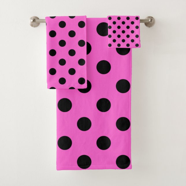 Conjunto De Toalhas Ponto de Bolinhas Rosa e Preto (Insitu)