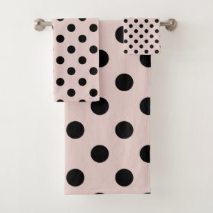 Conjunto De Toalhas Ponto de Bolinhas Rosa e Preto