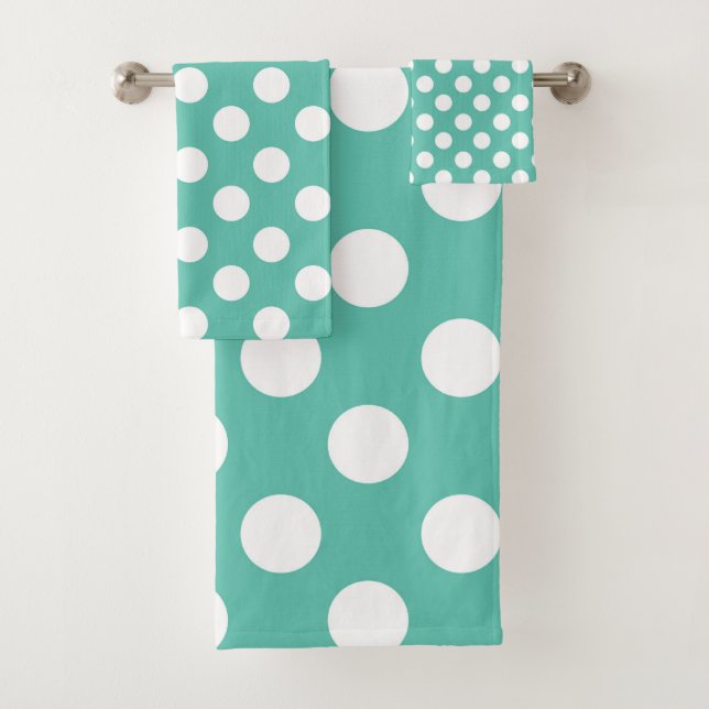 Conjunto De Toalhas Ponto de Bolinhas Verde e Branco da Turquesa Teal (Insitu)