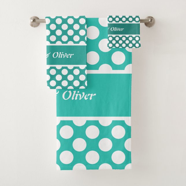 Conjunto De Toalhas Pontos Clássicos de Bolinhas Turquesa e Branco Nom (Insitu)
