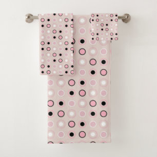 Conjunto De Toalhas Pontos cor-de-rosa, branco e preto