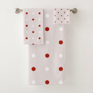 Conjunto De Toalhas pontos cor-de-rosa, vermelho-peru e branco