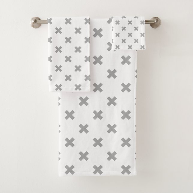 Conjunto De Toalhas Pontos cruzados de cinza em branco (Insitu)