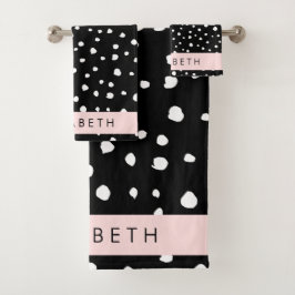 Conjunto De Toalhas Pontos Dalmáticos, Pontos, Preto e Branco, Seu Nom