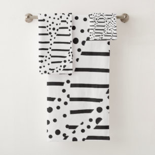 Conjunto De Toalhas Pontos e tiras 2 a preto e branco