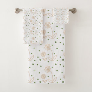 Conjunto De Toalhas Pontos e Visitas 2 - Branco, Areia e Verde Palm