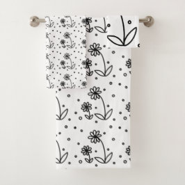 Conjunto De Toalhas Pontos e Visitas 2 - Preto e Branco