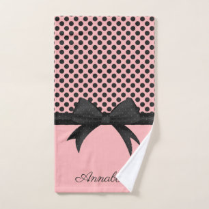 Conjunto De Toalhas Pontos & fita cor-de-rosa pretos