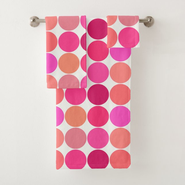 Conjunto De Toalhas Pontos Gigantes do Século Médio, Rosa Fúcsia e Cor (Insitu)