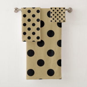 Conjunto De Toalhas Pontos Polka Dourado e Preto Pontos