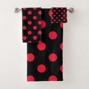 Conjunto De Toalhas Pontos Polka Pretos e Vermelhos