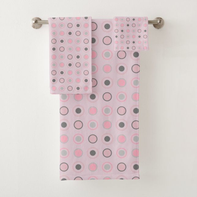 Conjunto De Toalhas Pontos rosa e Cinza (Insitu)
