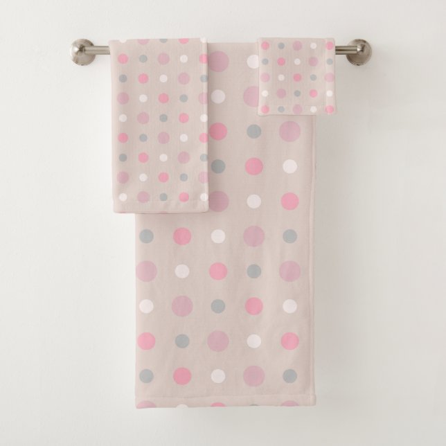 Conjunto De Toalhas Pontos rosa e Cinza (Insitu)