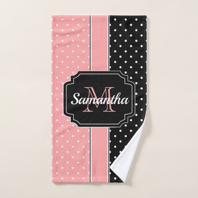Conjunto De Toalhas Pontos Rosa e Preto (Toalha de mão)