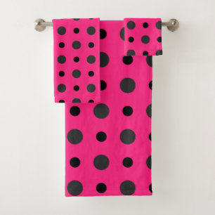 Conjunto De Toalhas Pontos rosa-quente, preto e cinza