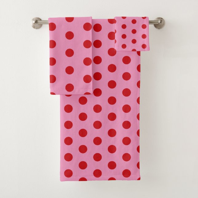 Conjunto De Toalhas Pontos Vermelhos Polka em Rosa (Insitu)
