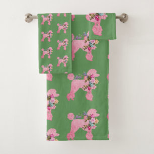 Conjunto De Toalhas Poodle Francês Rosa solteiro em Verde
