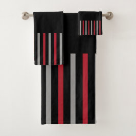 Conjunto De Toalhas Pop de cor - Stripes vermelhas, Cinzas, preto e br