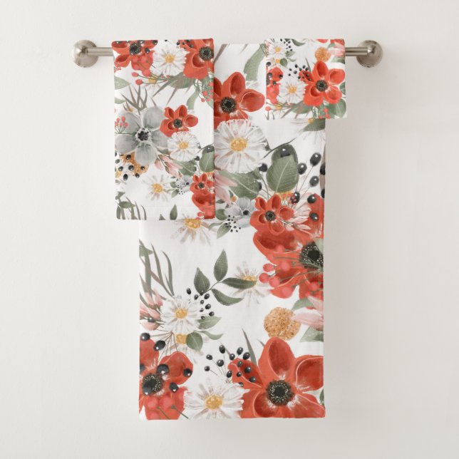 Conjunto De Toalhas Poppies vermelhos (Insitu)