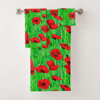Conjunto De Toalhas Poppies vermelhos num campo verde