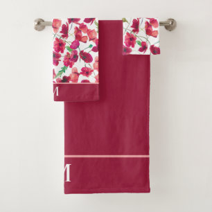 Conjunto De Toalhas Populações rosadas roxas Monograma Banho Conjunt