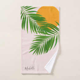 Conjunto De Toalhas Pôr do Sol Tropical Retro Folhas de Palmeira Nome