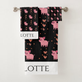 Conjunto De Toalhas Porco Rosa Rosa Pinto-Rosa Pigre Corações Padrões