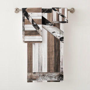 Conjunto De Toalhas Porta de Celeiro Rústica Multi Madeira Branco e Ma