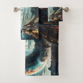 Conjunto De Toalhas Portal Futurístico do Planeta de Alienígena com Po