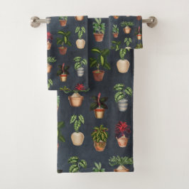 Conjunto De Toalhas Potes Terracotta de Plantas Potentes de Aquarelas 